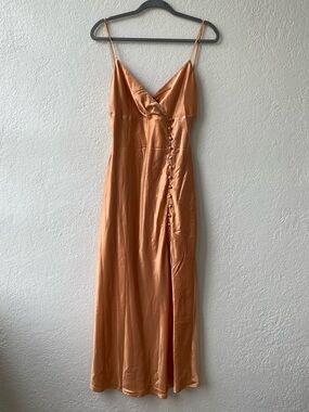 NWT Hello Molly Orange Peach Slip Slit Midi Wedding Guest Dress